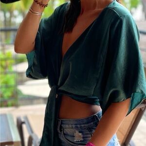 Love Culture Sage Green tie front top